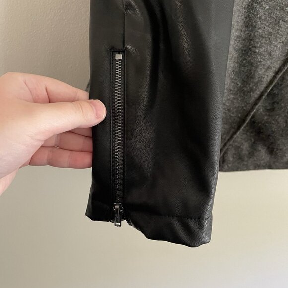 Fabletics Womn XL Fleece Faux Leather Pockets Wrap Front Grunge Moto Milano Coat - Picture 8 of 14